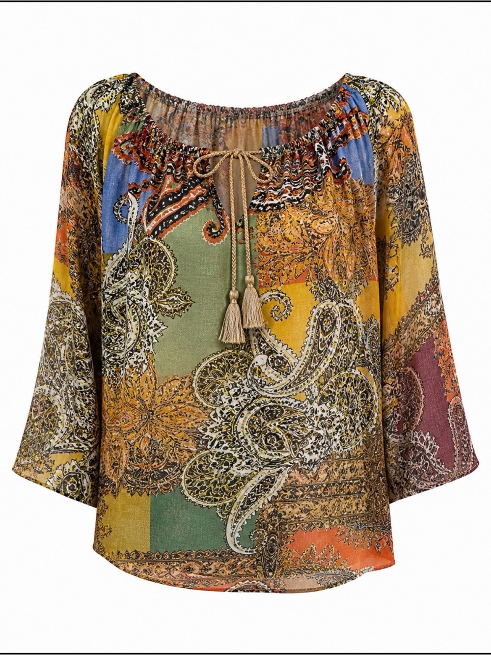 Spense Multicolor Paisley Peasant bohemian Blouse - M NWT